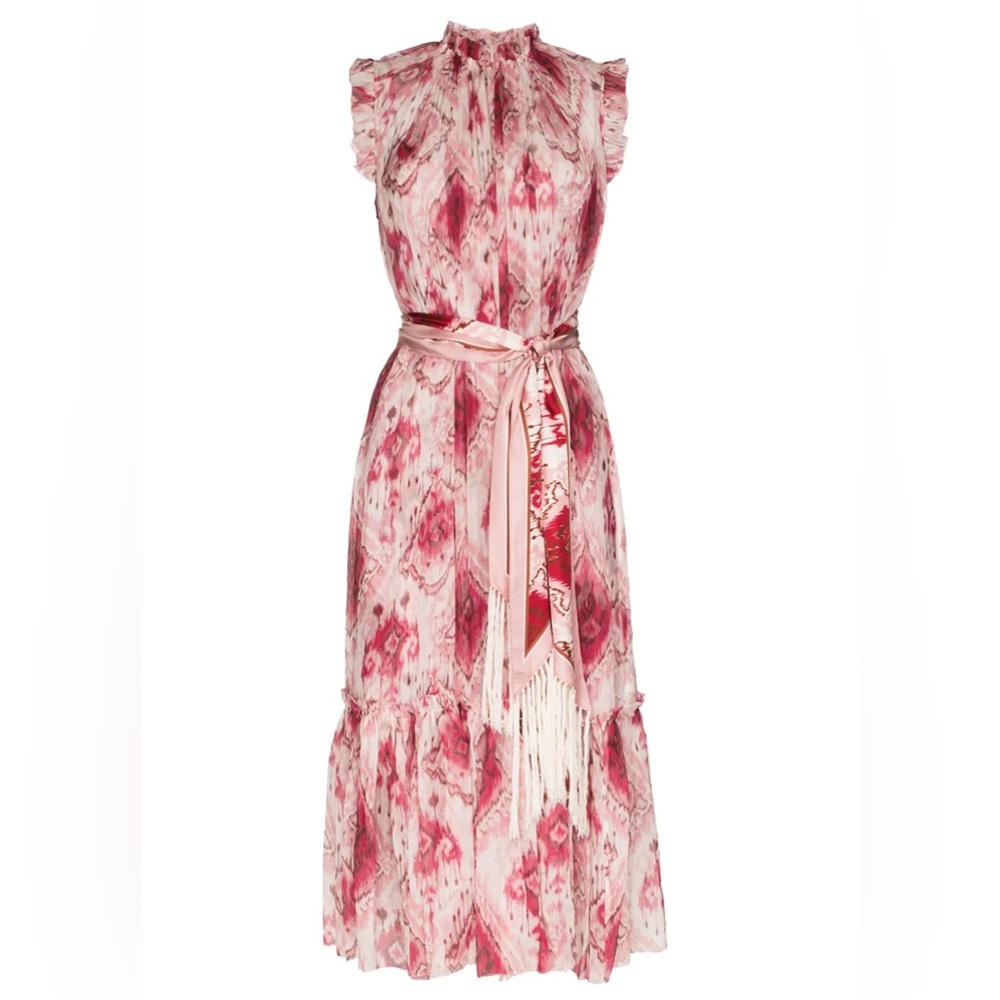 Zimmermann Wavelength Belted Printed Midi Dress Ikat in Multicolor Silk
